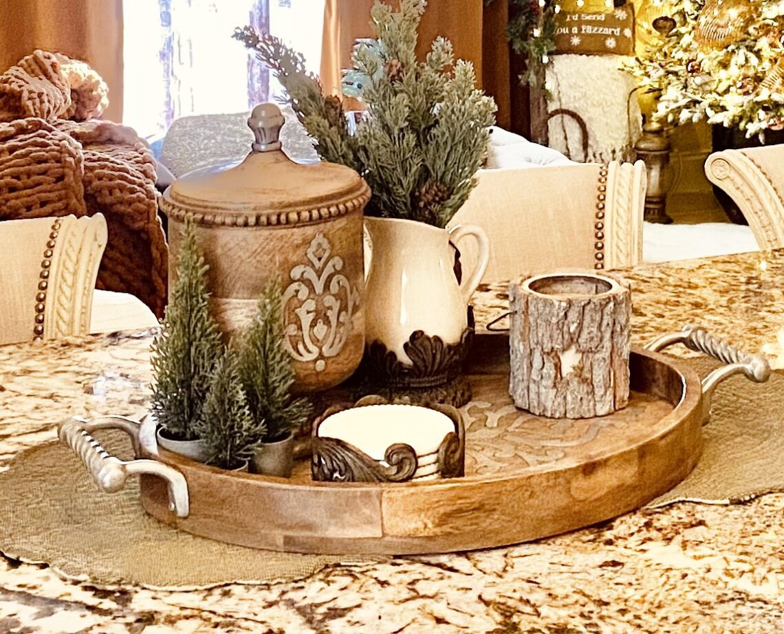 gold gilded reindeer target dollar spot winter Christmas mini potted pine trees GG collection heritage wood tray décor