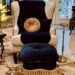 chair navy run and navy ottoman footstool winter gold pillow décor