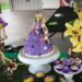 Rapunzel doll birthday party tower table view buttercream cake DIY Tangled