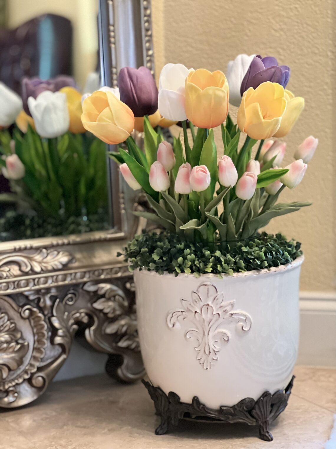 spring easter decor tulips topiaries