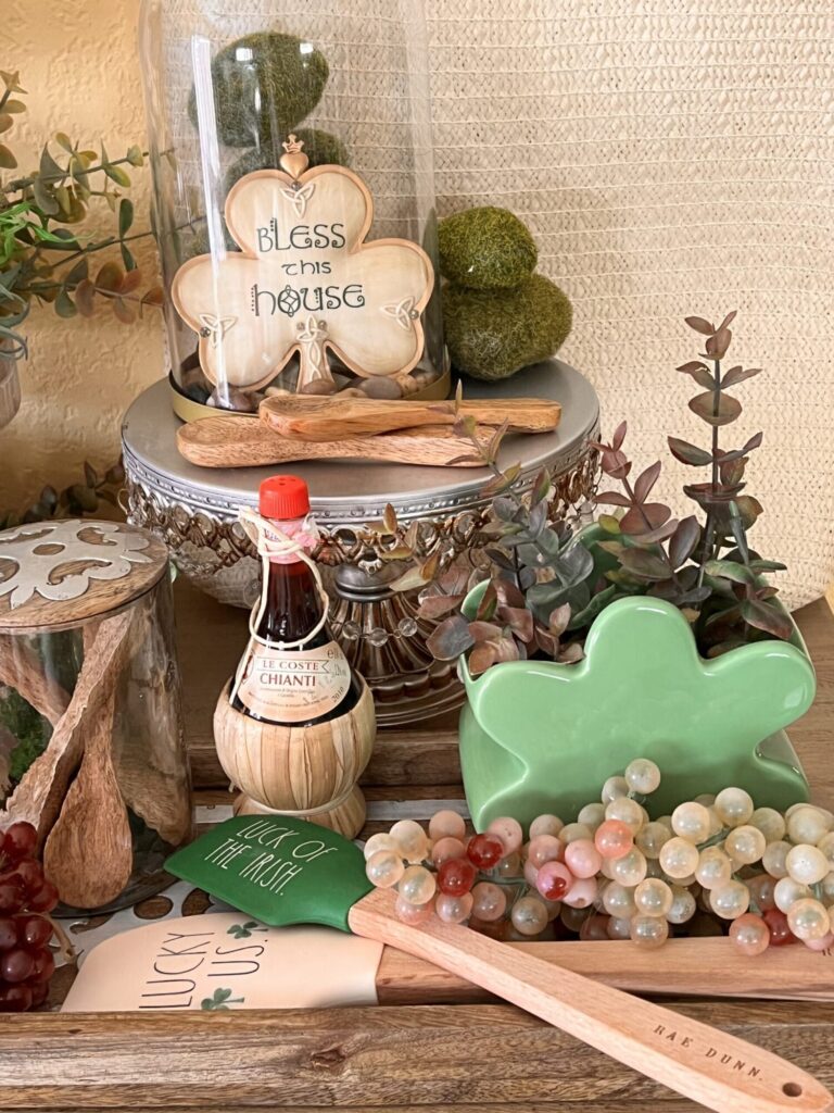 st. patrick's day shamrock decor in cloche display