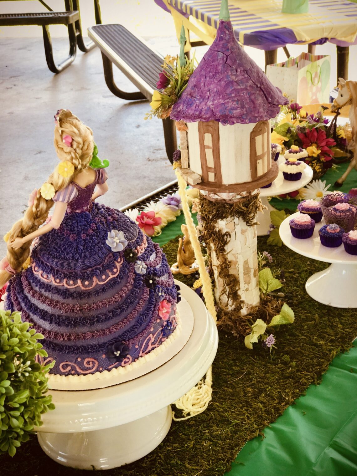 rapunzel party back side view dress tower
