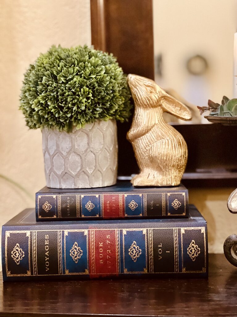 spring easter topiary book box gold bunny decor