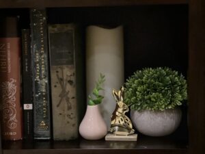 spring decor topiaries bookshelf gold bunny target dollar spot