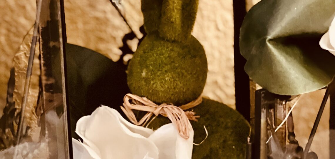 Dollar tree moss covered bunny rabbit Easter spring décor lantern