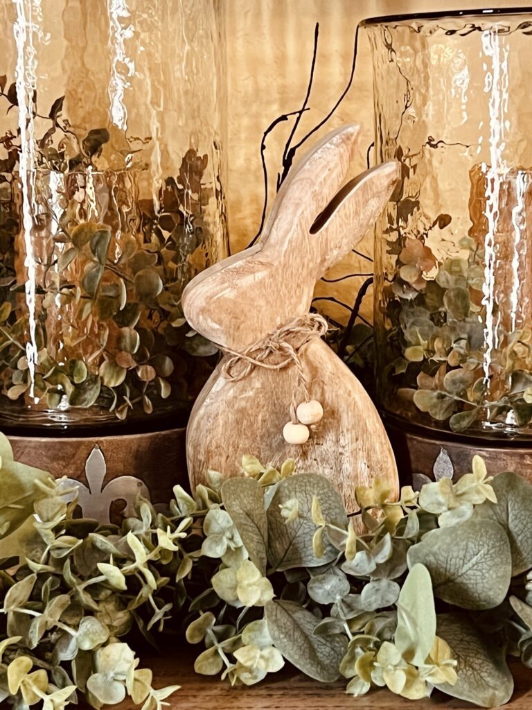 spring bunny wood decor mantel eucalyptus gg collection candle