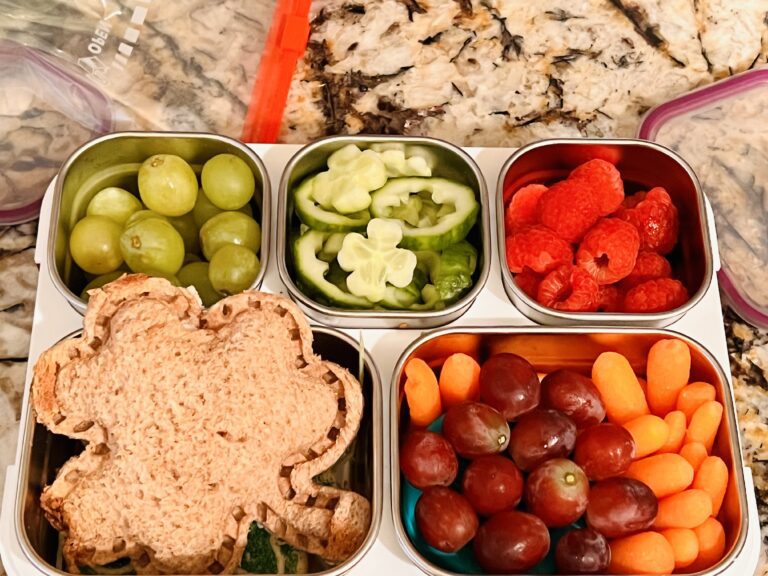 bento box lunch crustless shamrock sandwich st patrick's day theme