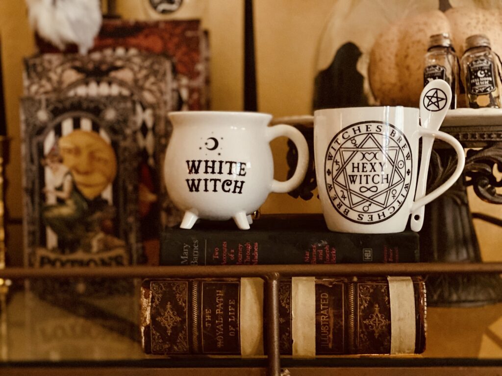 Halloween decorations bar cart white witch cauldron coffee mug hexy witch coffee mug with spoon