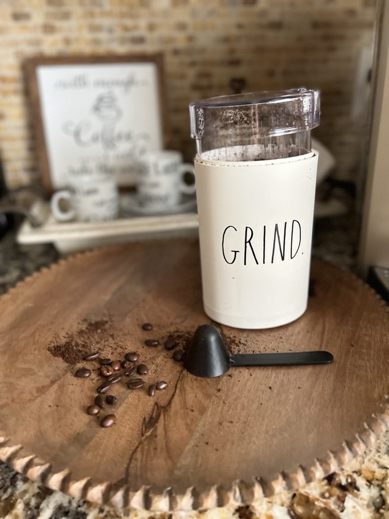 Rae Dunn Friends Drip Coffee Mug set in kitchen coffee bar