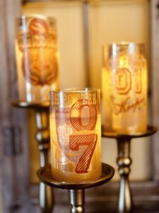 Hogwarts Harry Potter Quidditch Candles LED flickering soft glow on brass candle sticks