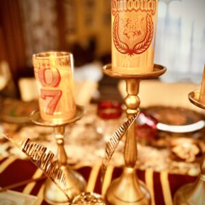 Easy Harry Potter Candles LED flickering soft glow on brass candle sticks table runner centerpiece