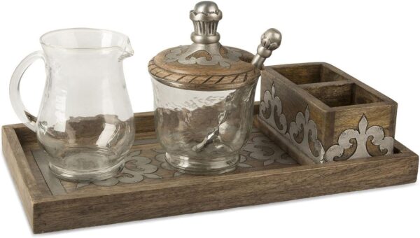 Wood/Metal Cream and Sugar Set