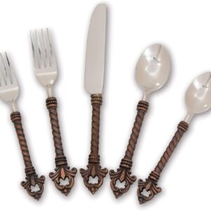 Stainless Steel and Brass Fleur De Lis 20-Piece Flatware Set