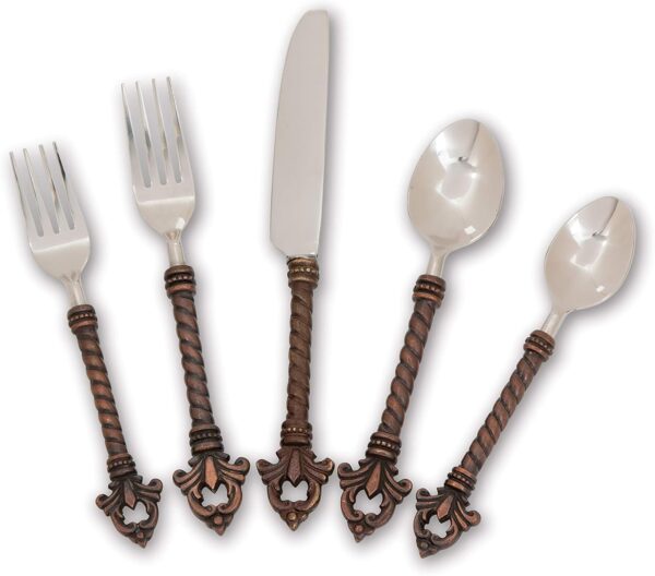 Stainless Steel and Brass Fleur De Lis 20-Piece Flatware Set