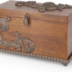 GG Wood Box w/Metal on Base Home Decor, 11.25InL x 7InW x 7.25InH, Brown