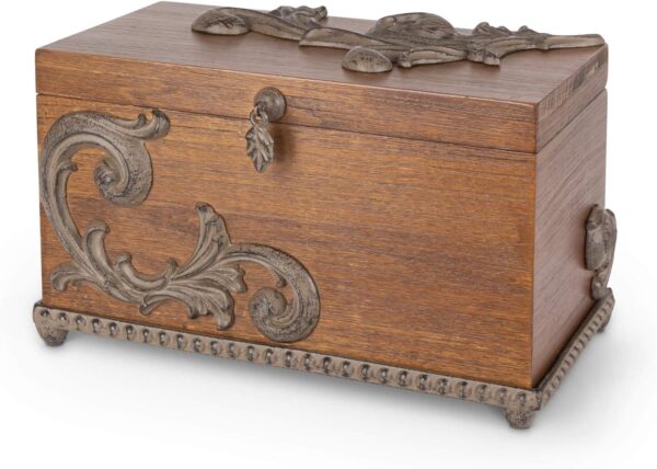 GG Wood Box w/Metal on Base Home Decor, 11.25InL x 7InW x 7.25InH, Brown